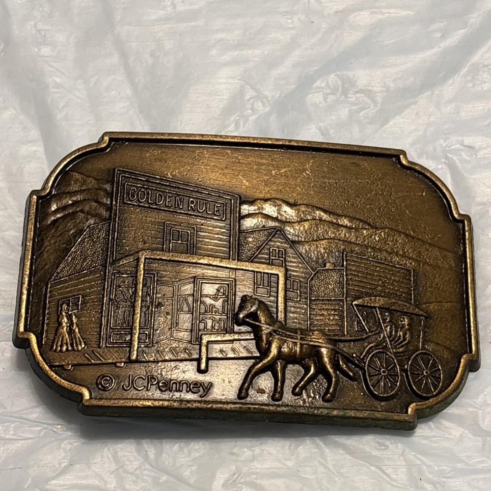 Vintage JCPenney Golden Rule Horse Carriage Belt Buckle Western Store
